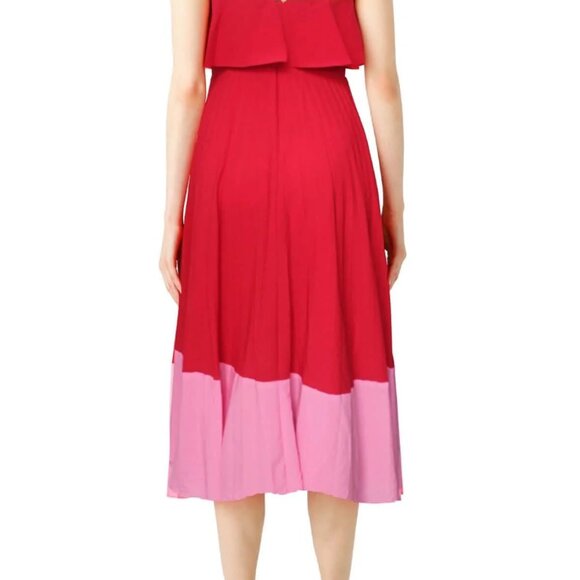 Strapless Aidan Mattox Red and Pink pleated Dress - Picture 2 of 7